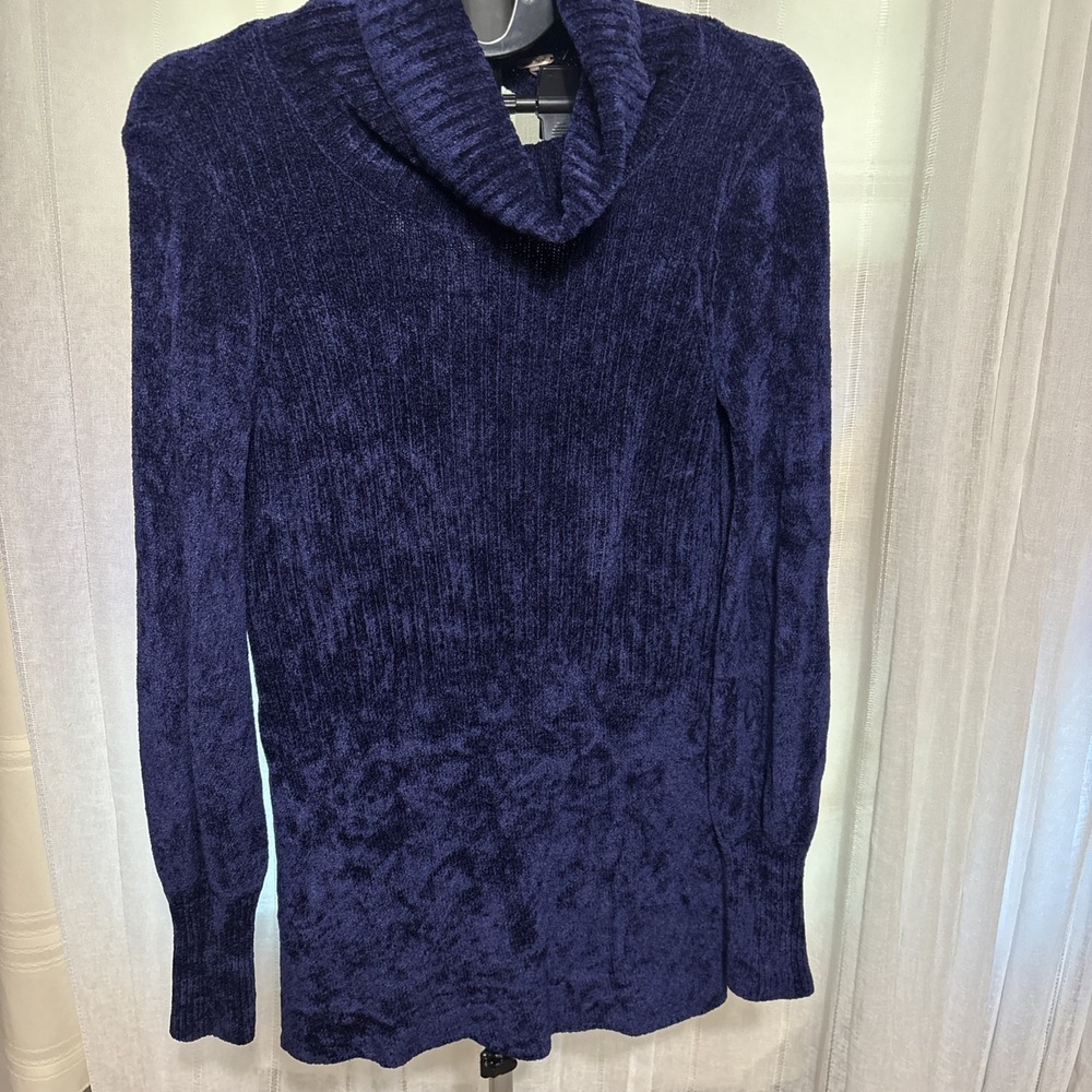 Free People Navy Chenille Cutout Back Sweater‎ Dress Women's Size M Turtle Neck